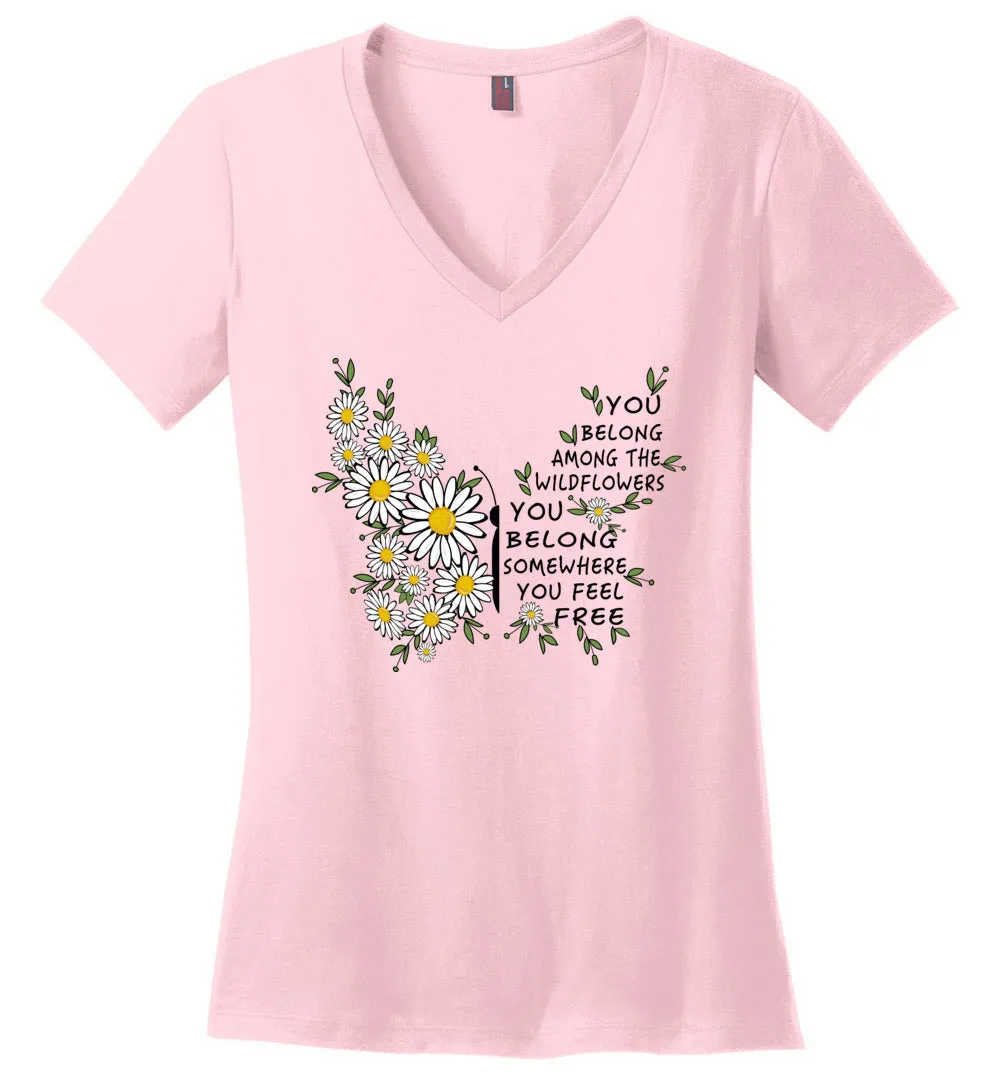 Daisy Wildflowers Butterfly V-Neck