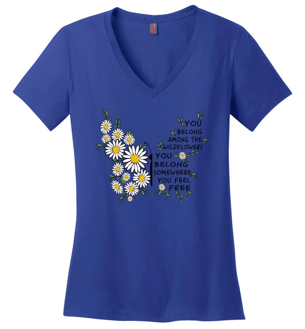 Daisy Wildflowers Butterfly V-Neck