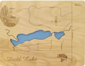 Diehl Lake, Ohio - Laser Cut Wood Map