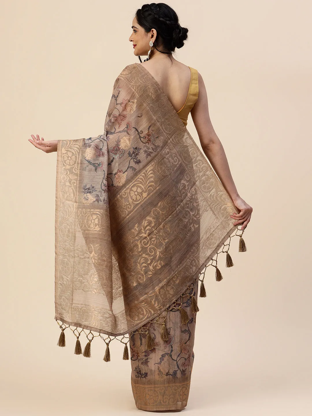 Digital Floral Printed Chanderi Saree