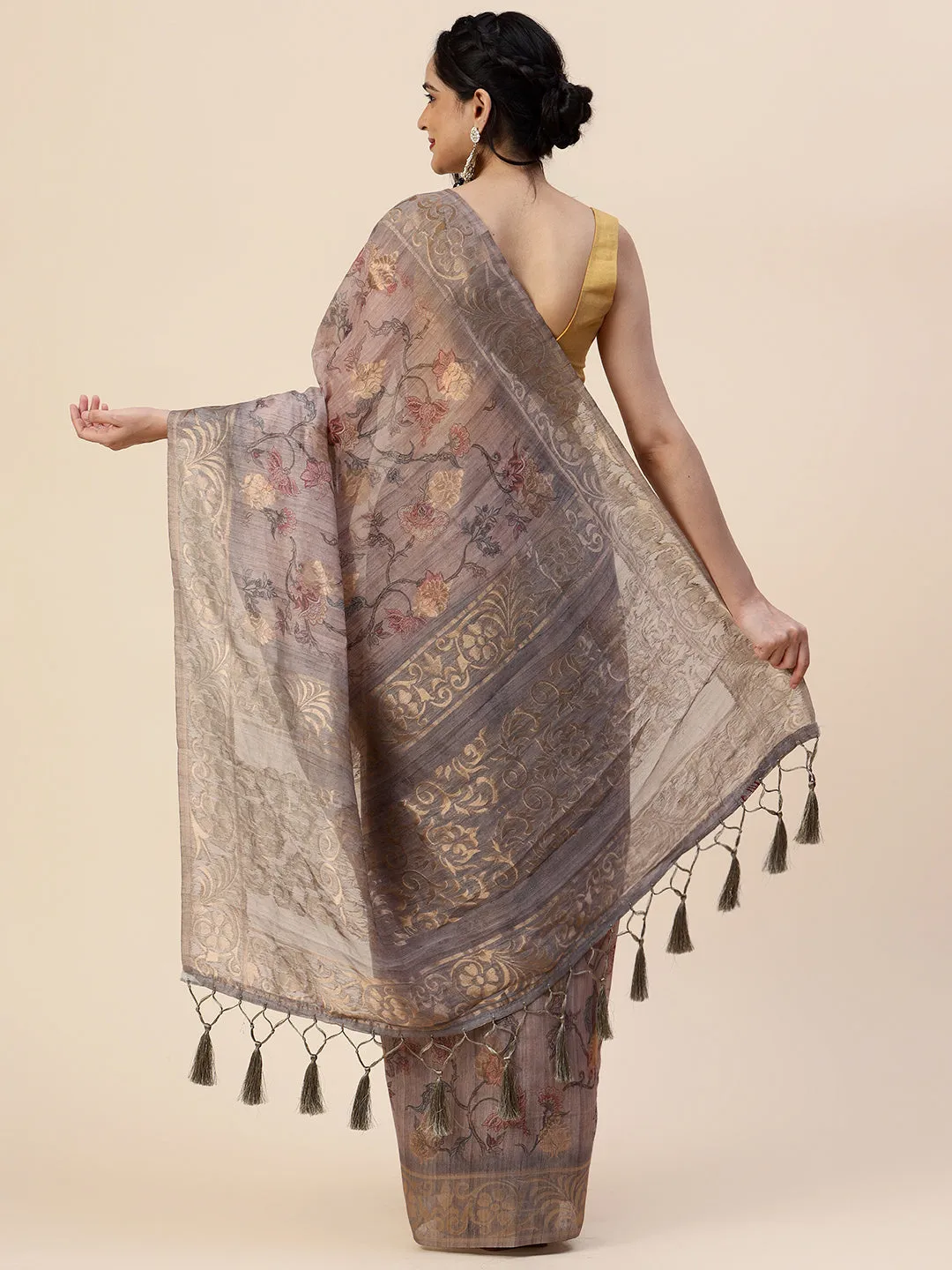 Digital Floral Printed Chanderi Saree