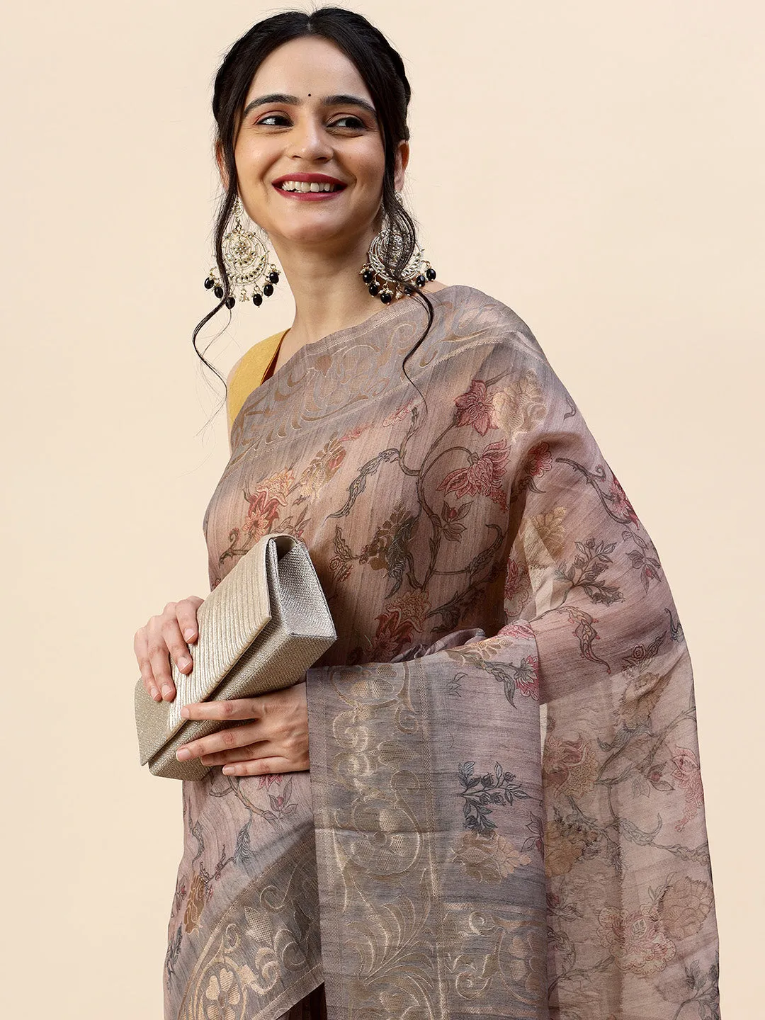 Digital Floral Printed Chanderi Saree