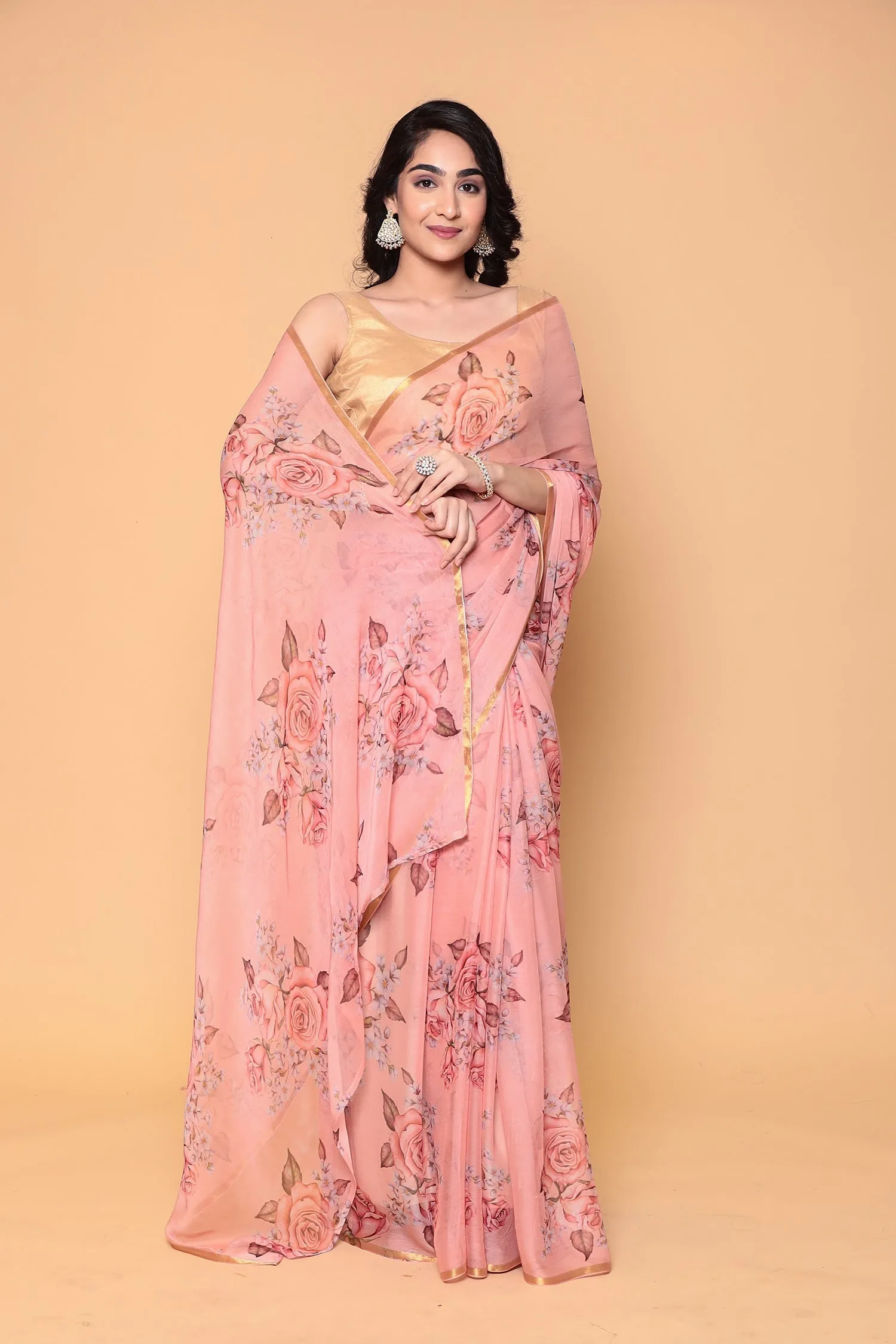 Digital Floral Printed Chiffon Saree