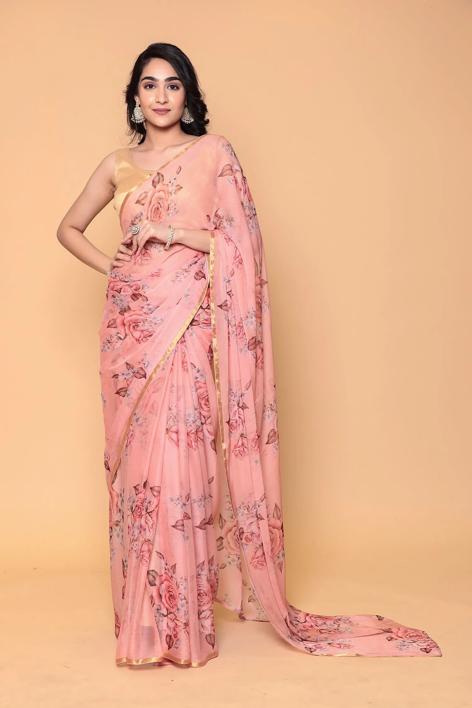 Digital Floral Printed Chiffon Saree