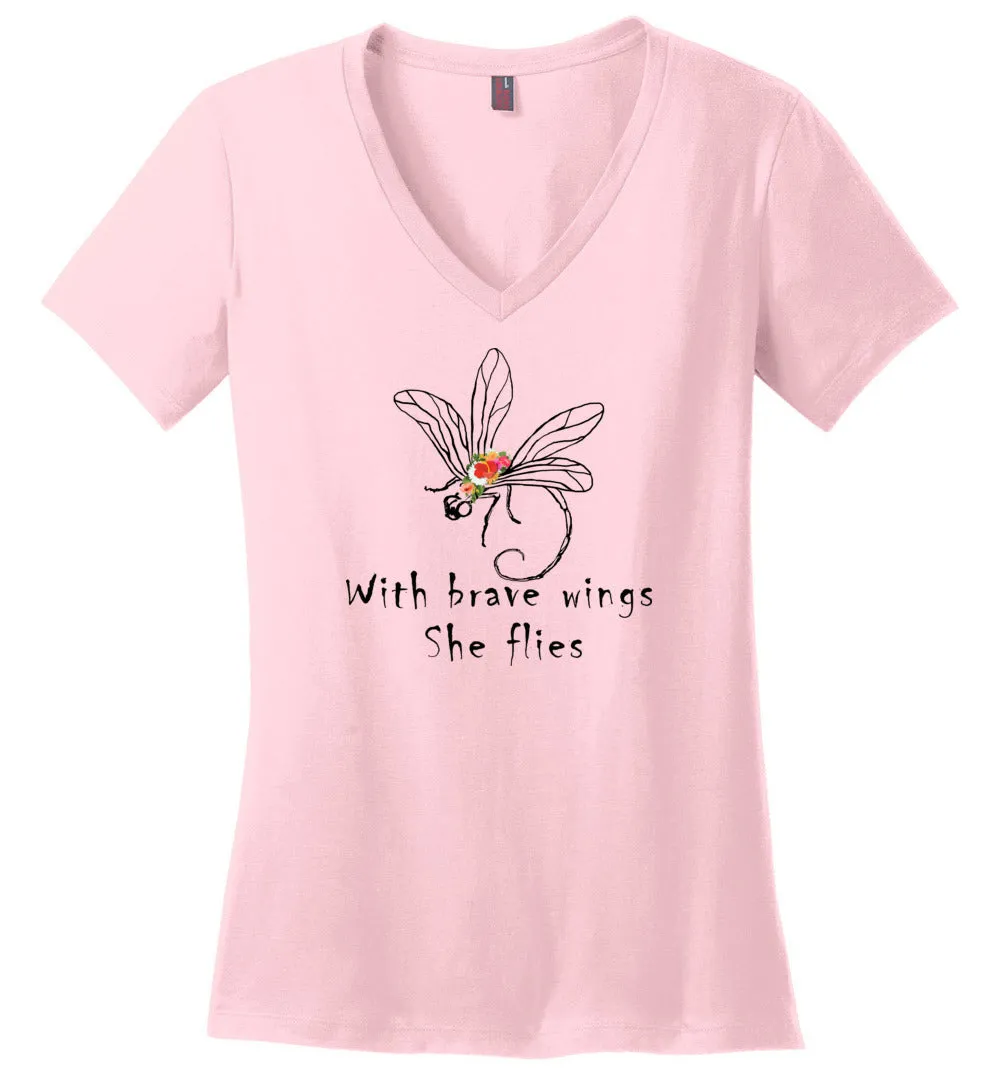 Dragonfly - With Brave Wings She Flies V-necks