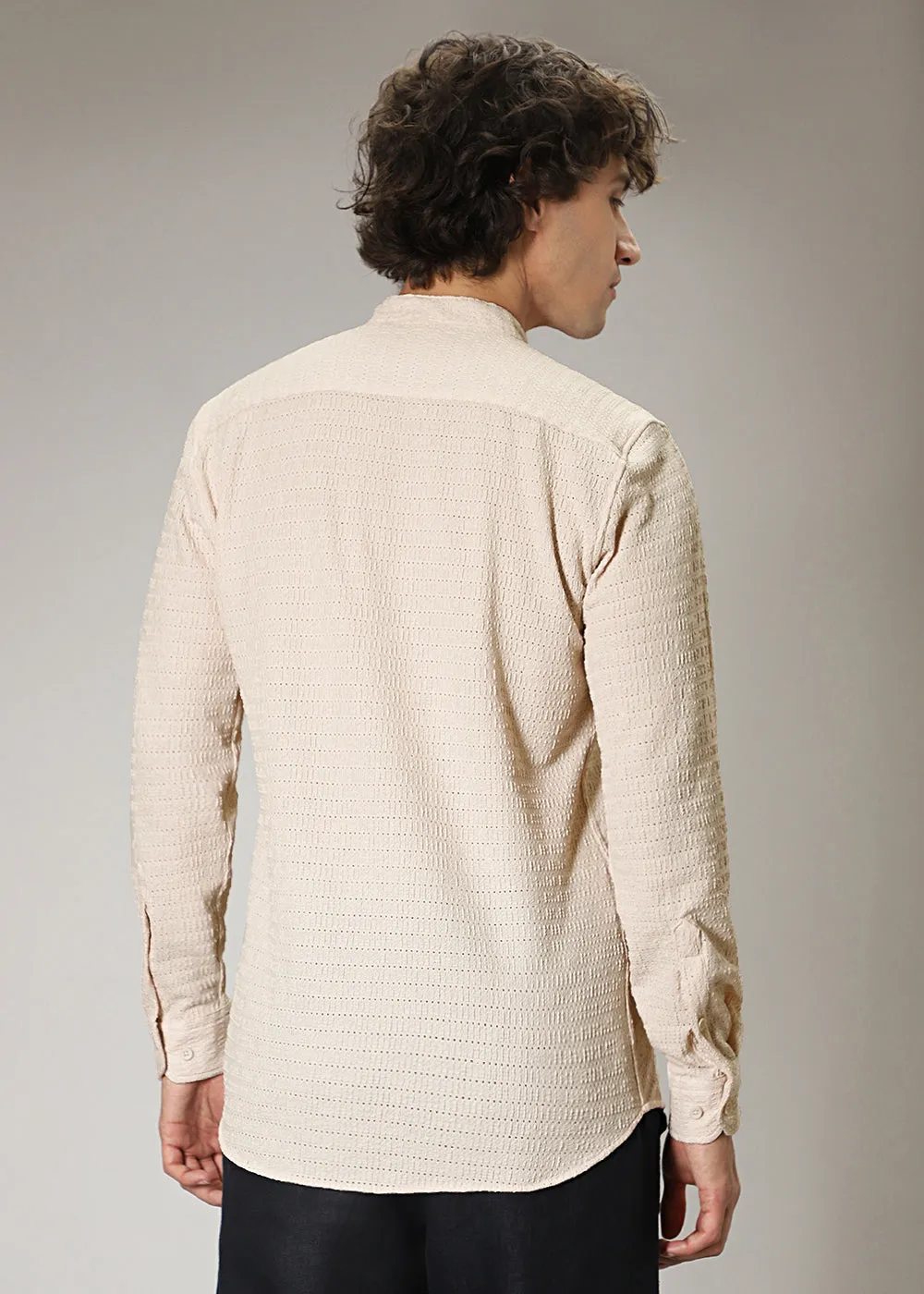 Ecru Cream Knitted Crochet Shirt