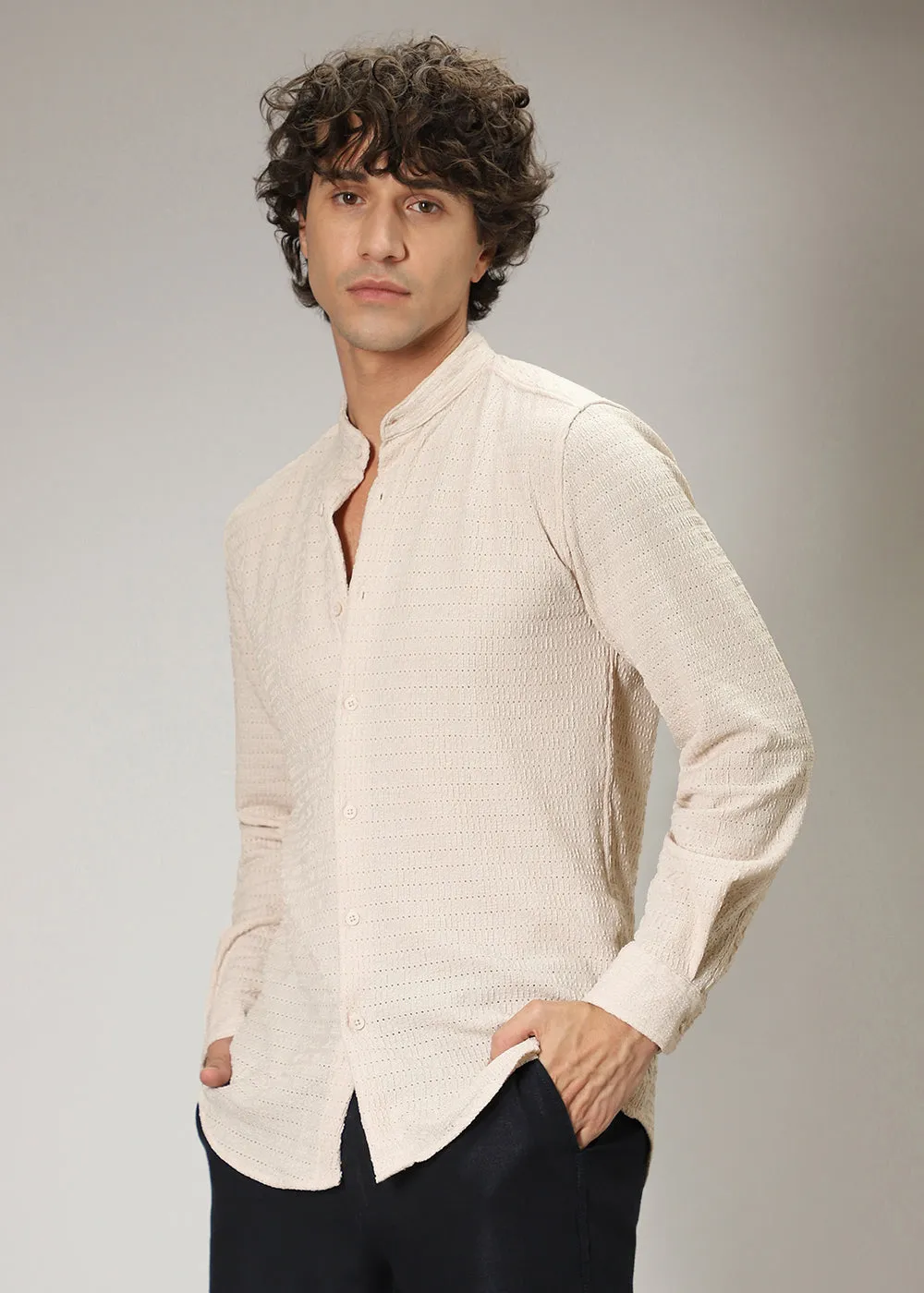 Ecru Cream Knitted Crochet Shirt