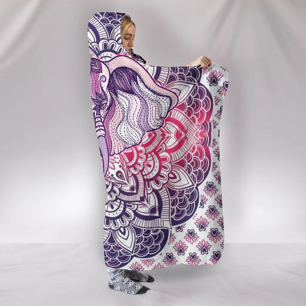 Elephant Purple Mandala Hooded Blanket