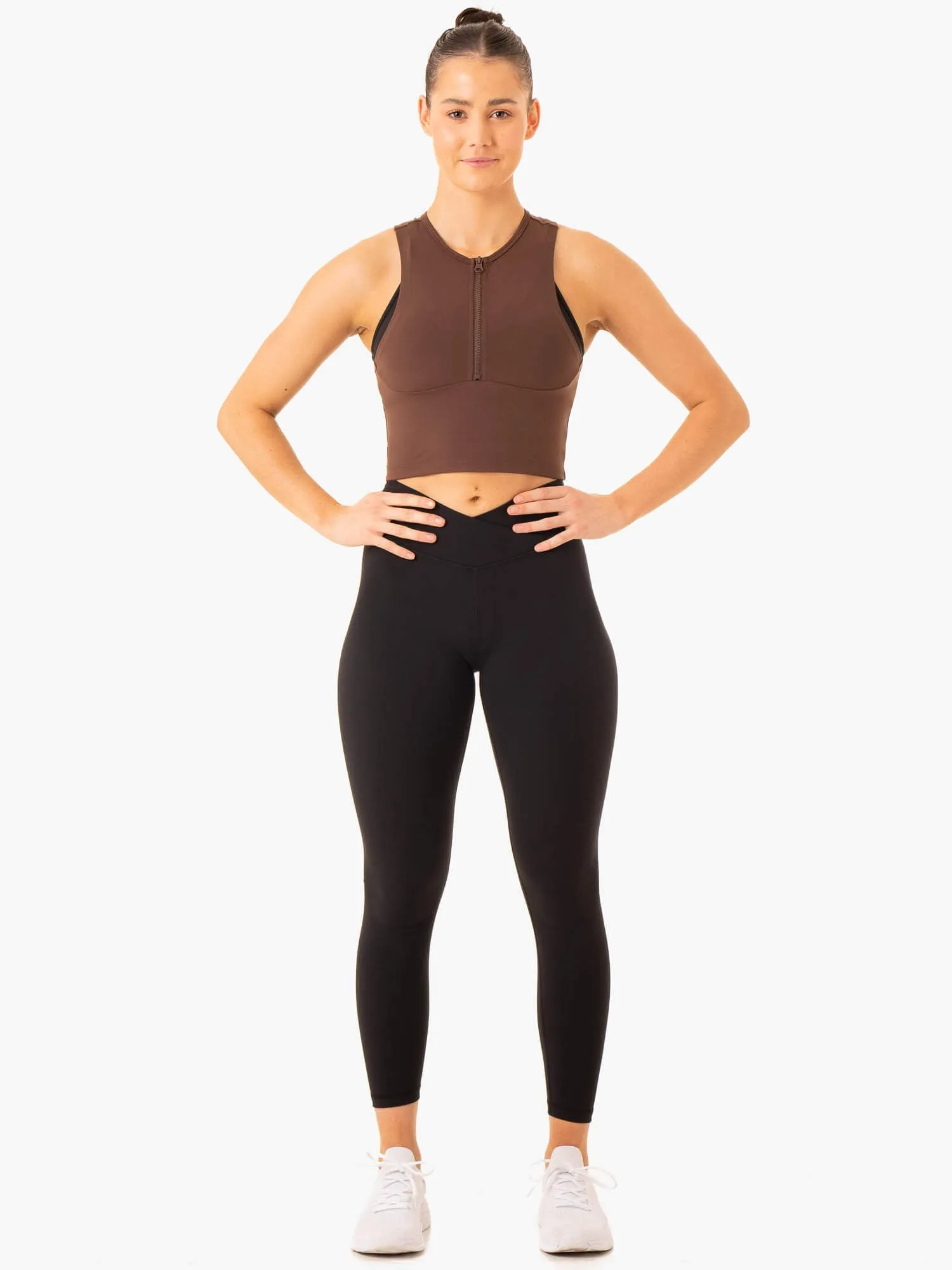 Embody Zip Up Crop - Chocolate