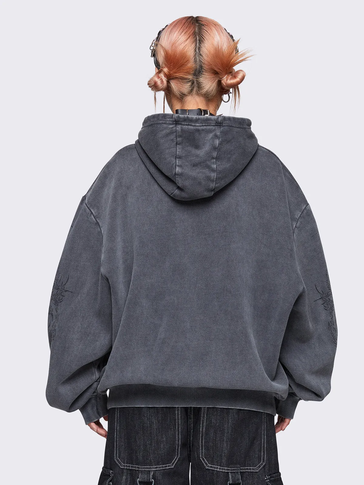 Heres an optimized title for the product with modifiers: Stylish Oversized Zip-Up Hoodie in Enigmatic Grey - Cozy and Fashionable Streetwear.