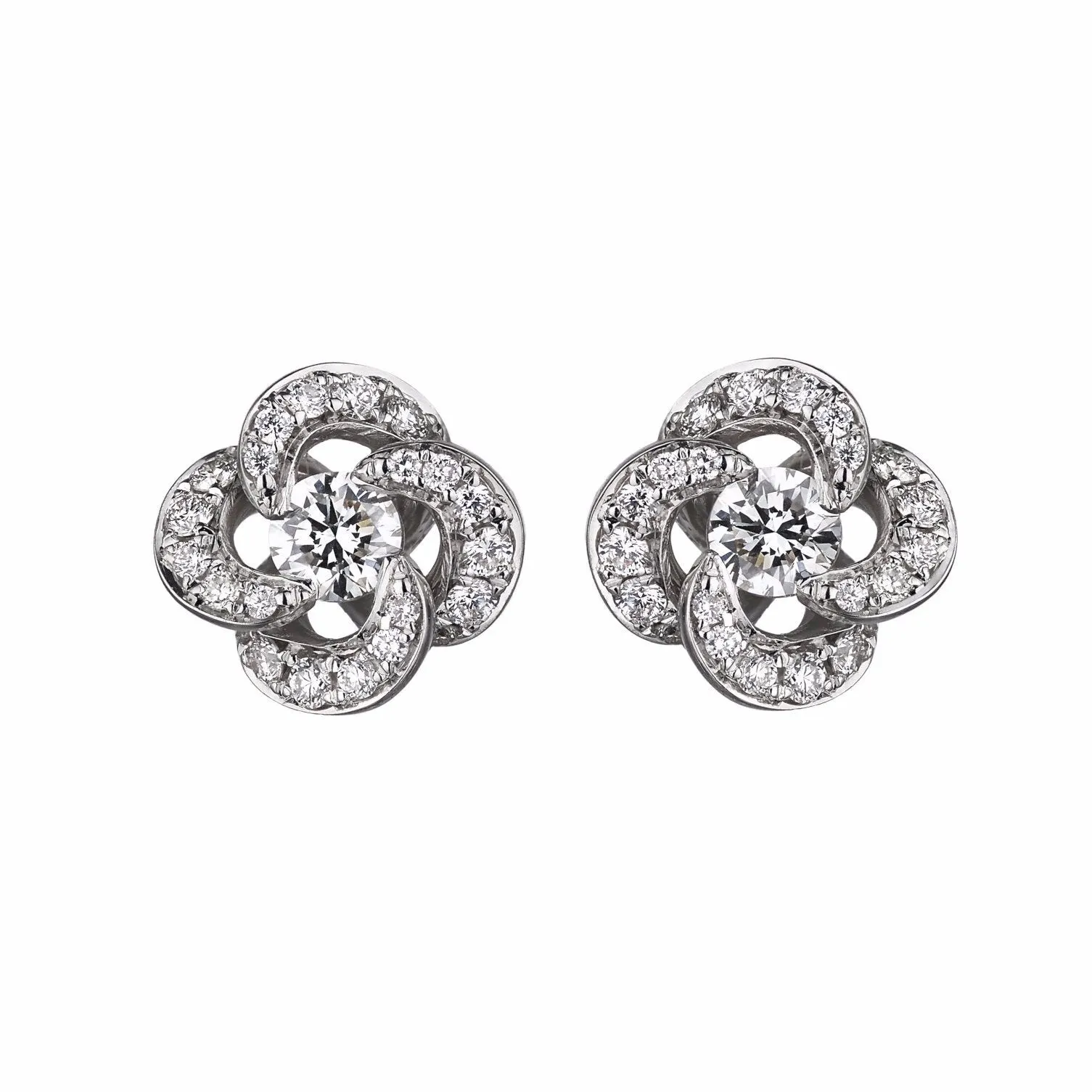 Entwined Petal Flower Earrings - 18ct White Gold & 0.10ct Diamond