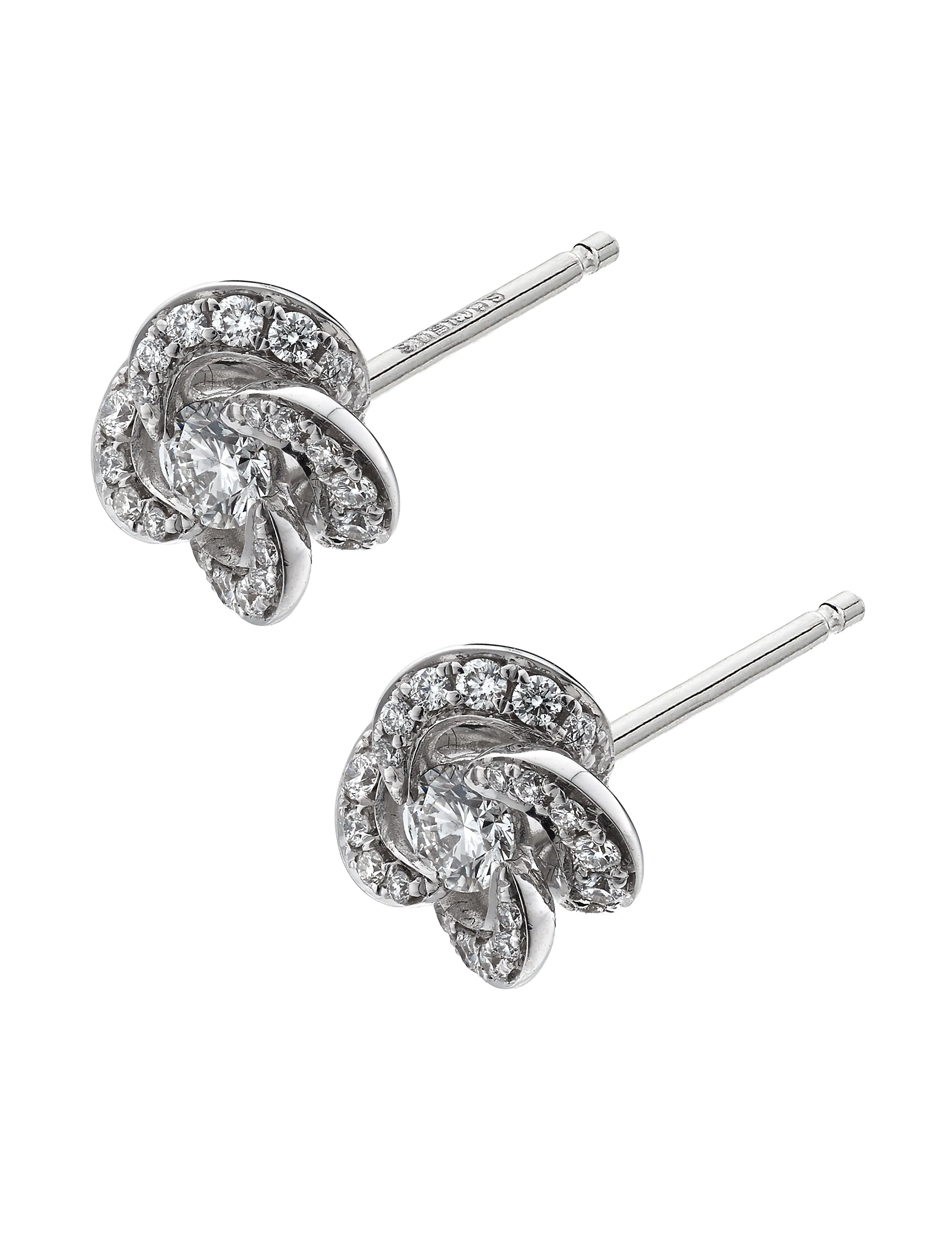 Entwined Petal Flower Earrings - 18ct White Gold & 0.10ct Diamond