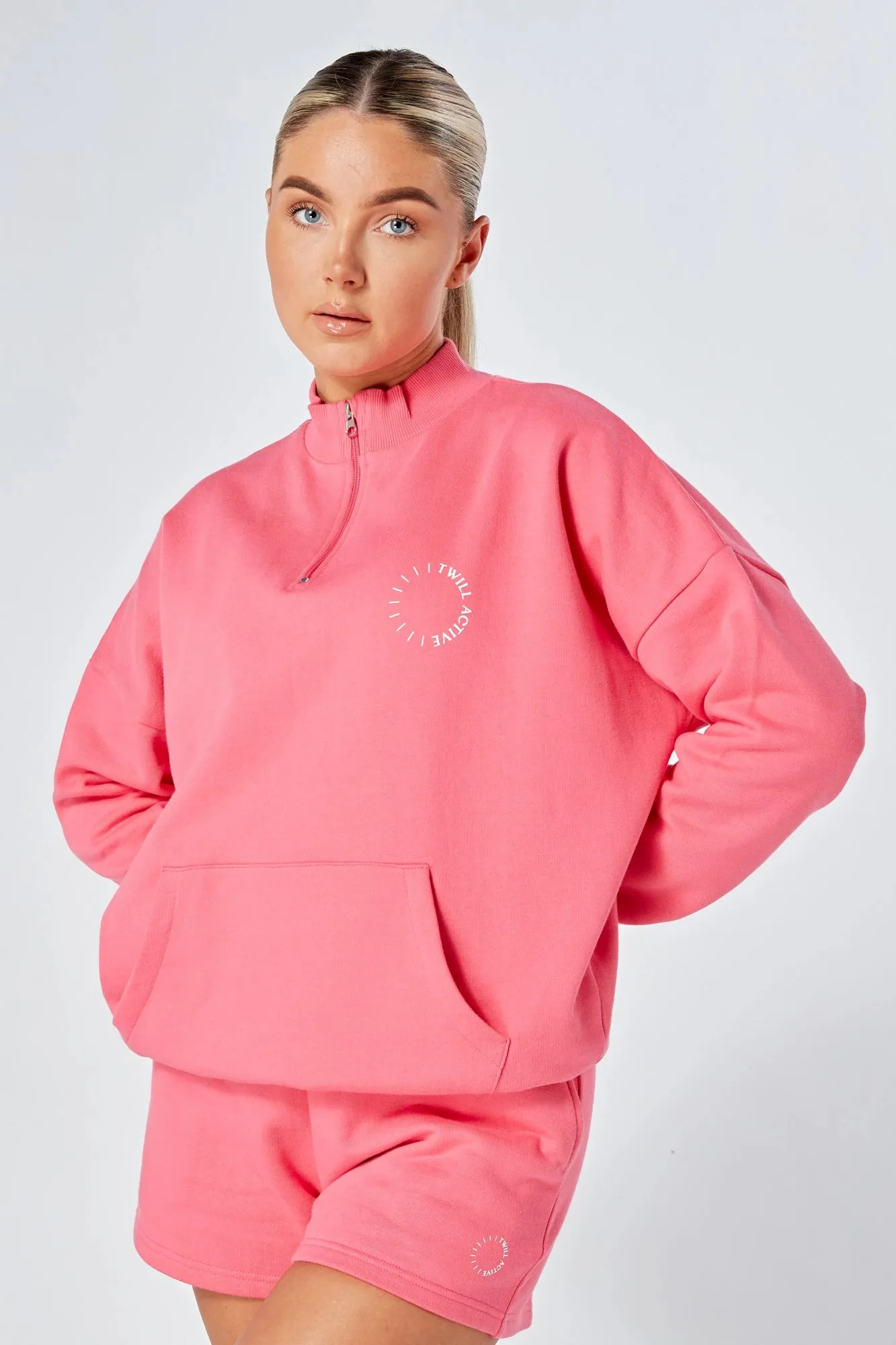 Essentials Oversized Funnel Neck Zip up Sweatshirt - Pink