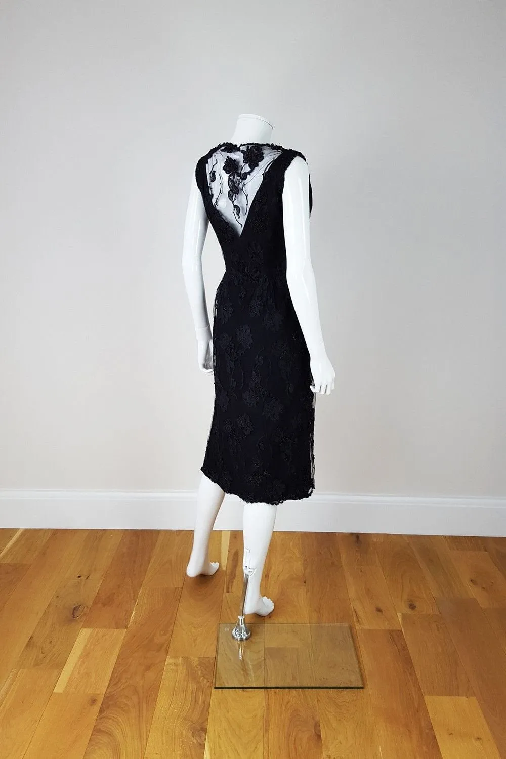 ESTEVEZ Vintage Black Lace Sleeveless Evening Dress (S)