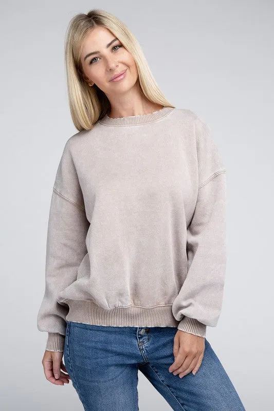 Explore More Collection - Acid Wash Fleece Oversized Pullover