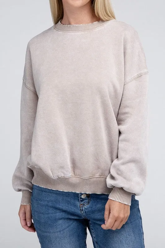 Explore More Collection - Acid Wash Fleece Oversized Pullover