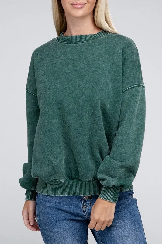 Explore More Collection - Acid Wash Fleece Oversized Pullover