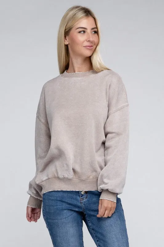 Explore More Collection - Acid Wash Fleece Oversized Pullover