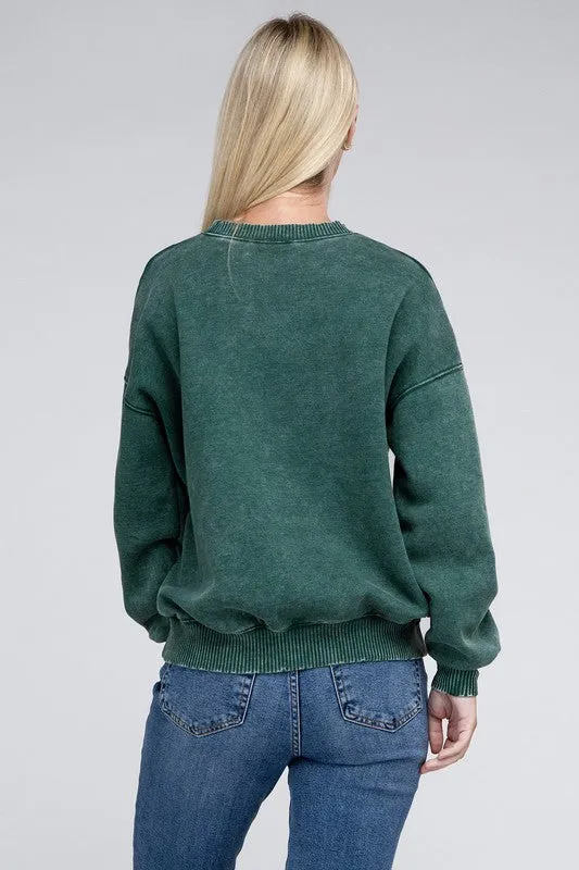 Explore More Collection - Acid Wash Fleece Oversized Pullover