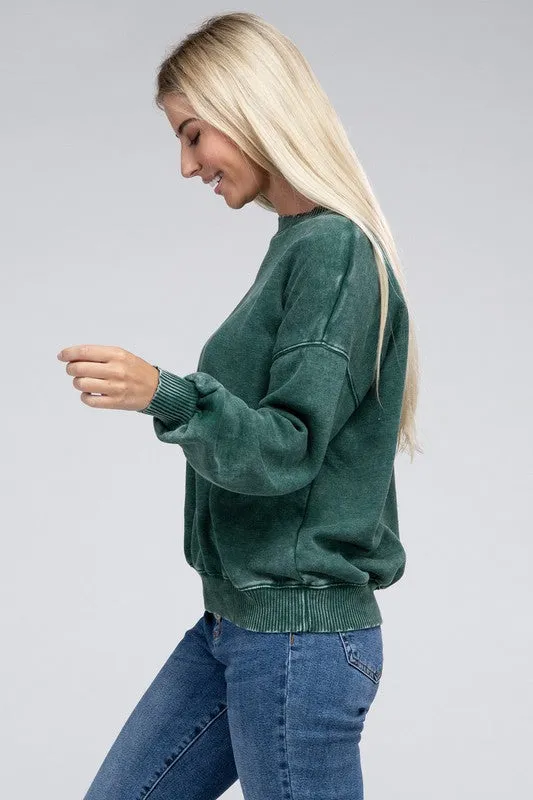 Explore More Collection - Acid Wash Fleece Oversized Pullover