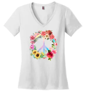 Floral Peace Sign V-Neck