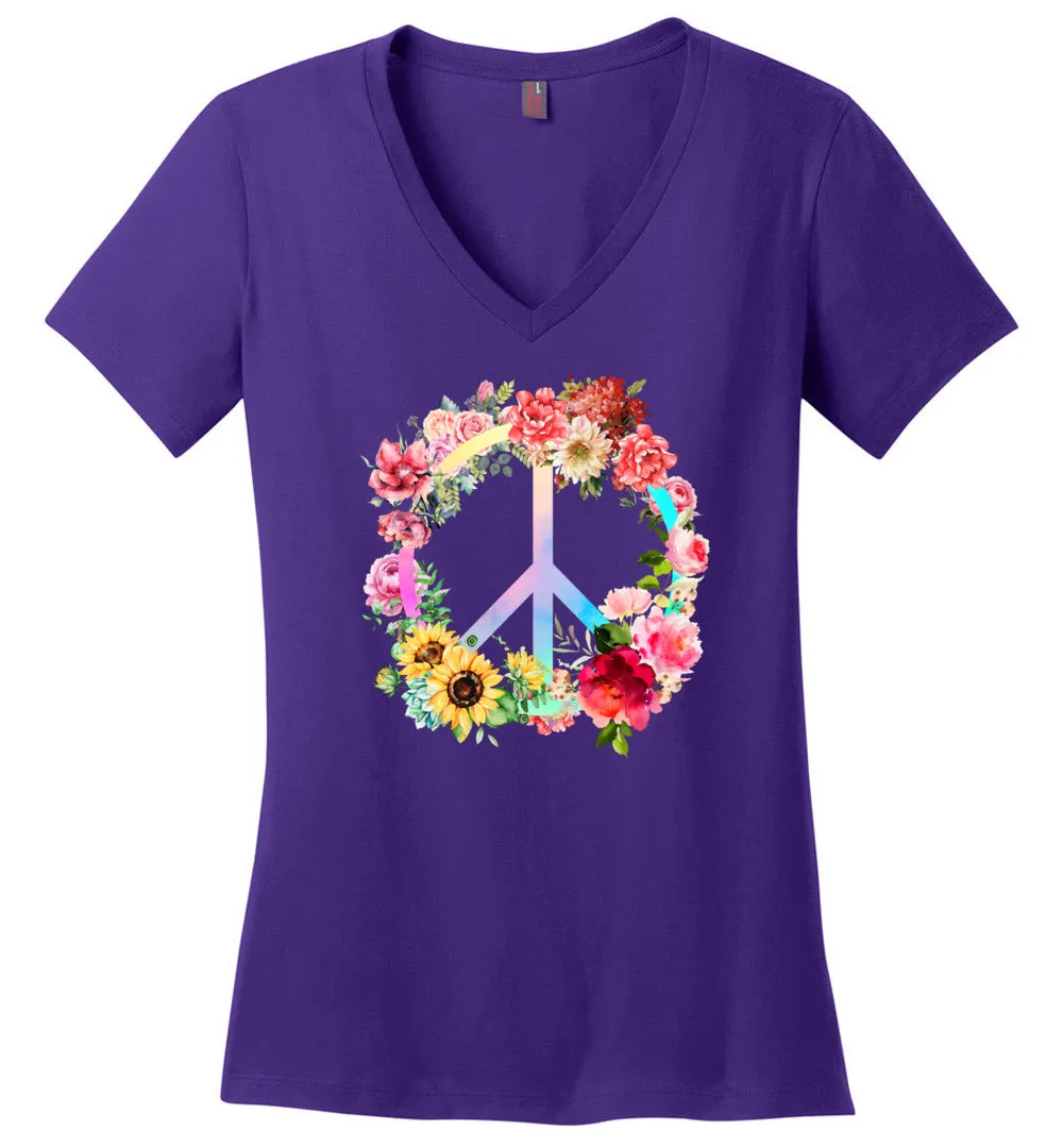 Floral Peace Sign V-Neck