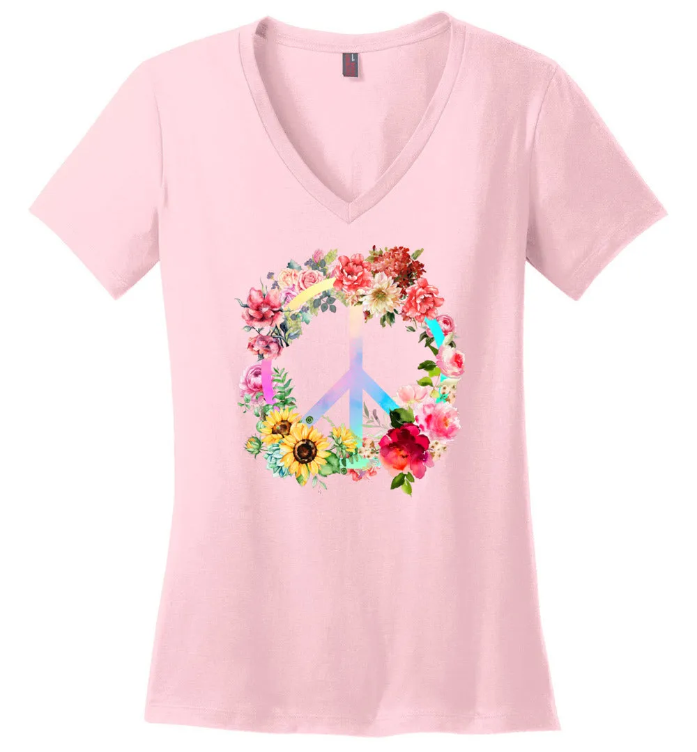 Floral Peace Sign V-Neck