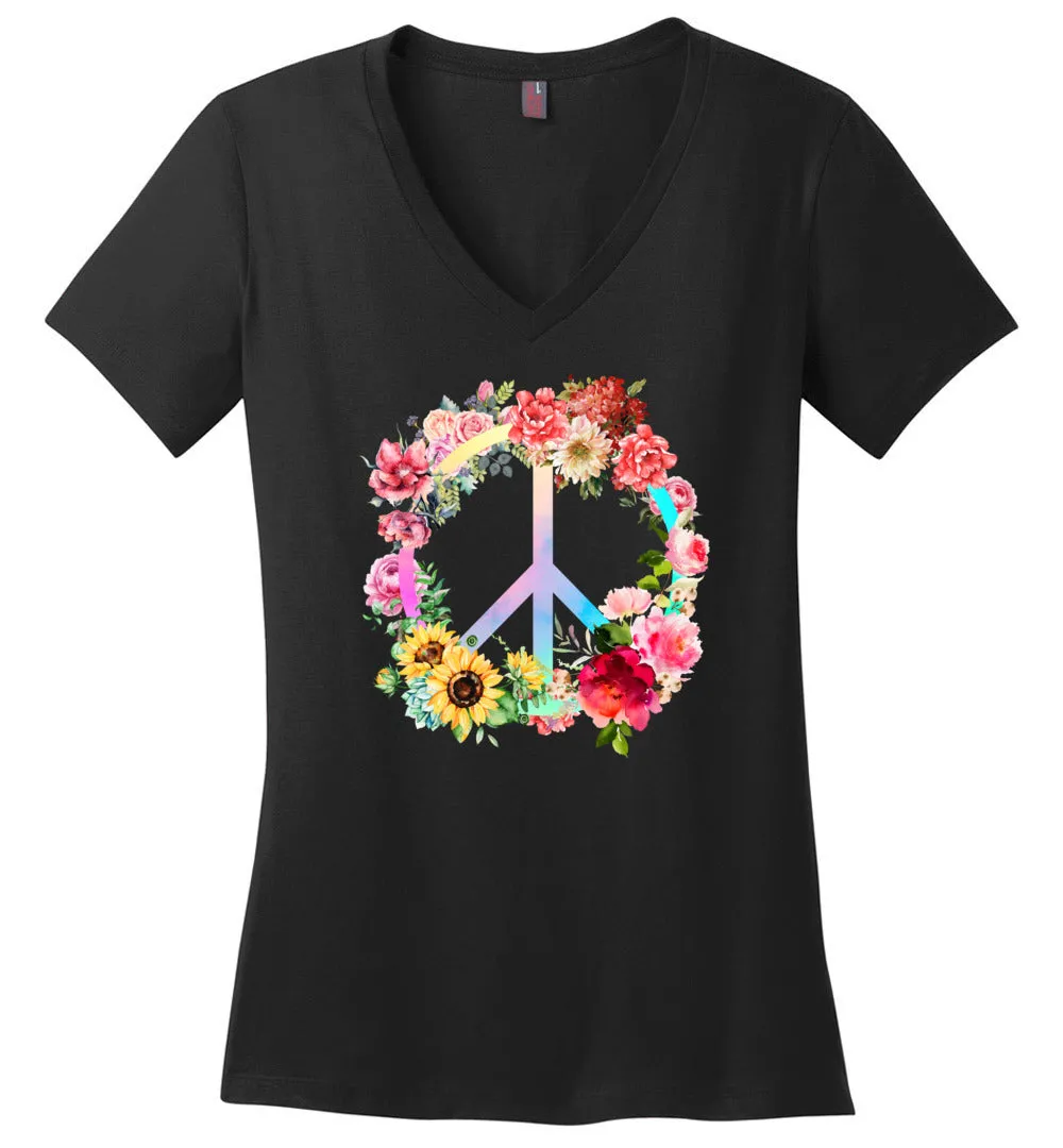 Floral Peace Sign V-Neck