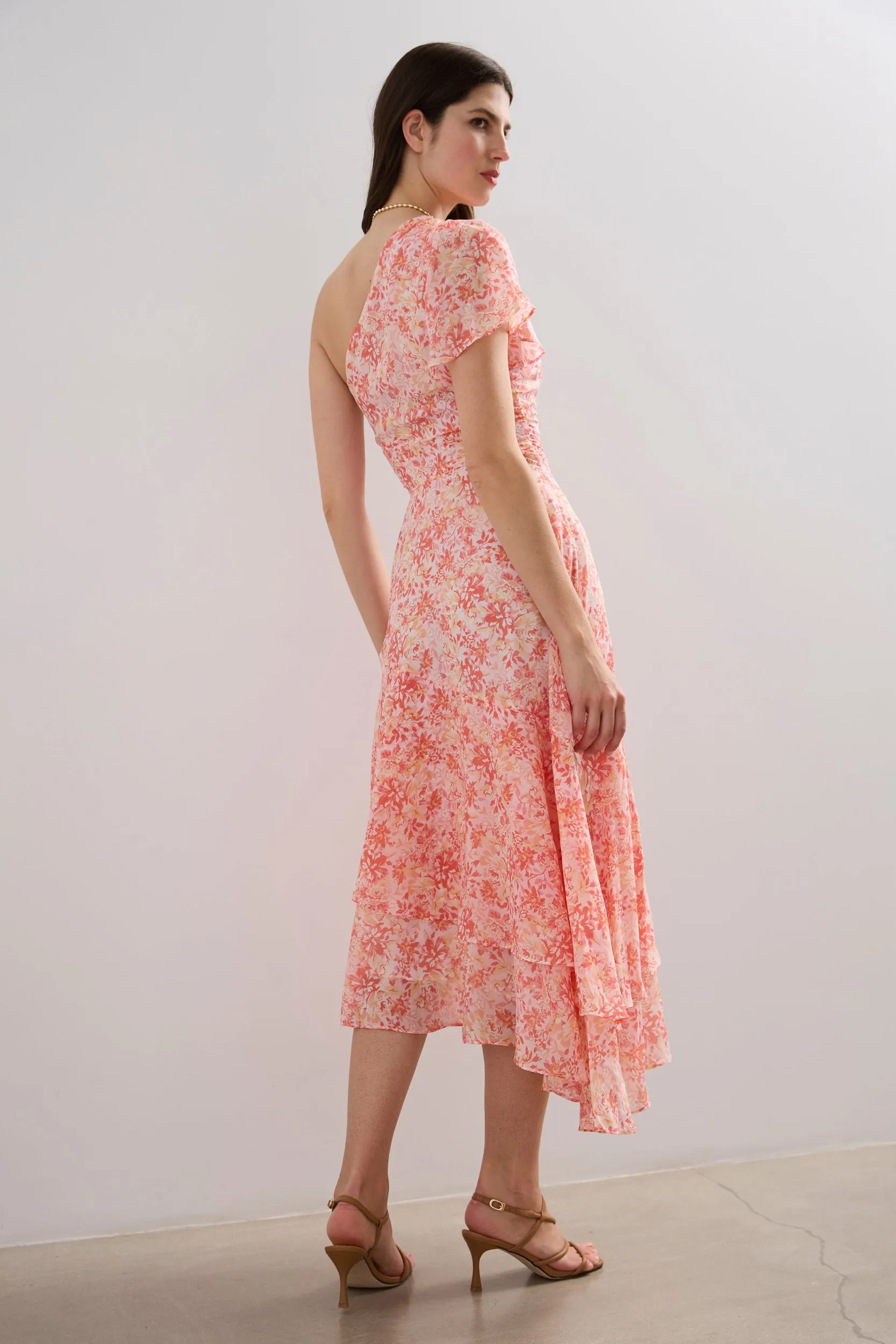 Floral printed asymmetric fluid dress