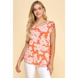 Floral Printed Top with Ruffled Short Sleeve Detail