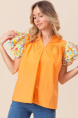 Floral Ruffled Sleeve V-Neck Top