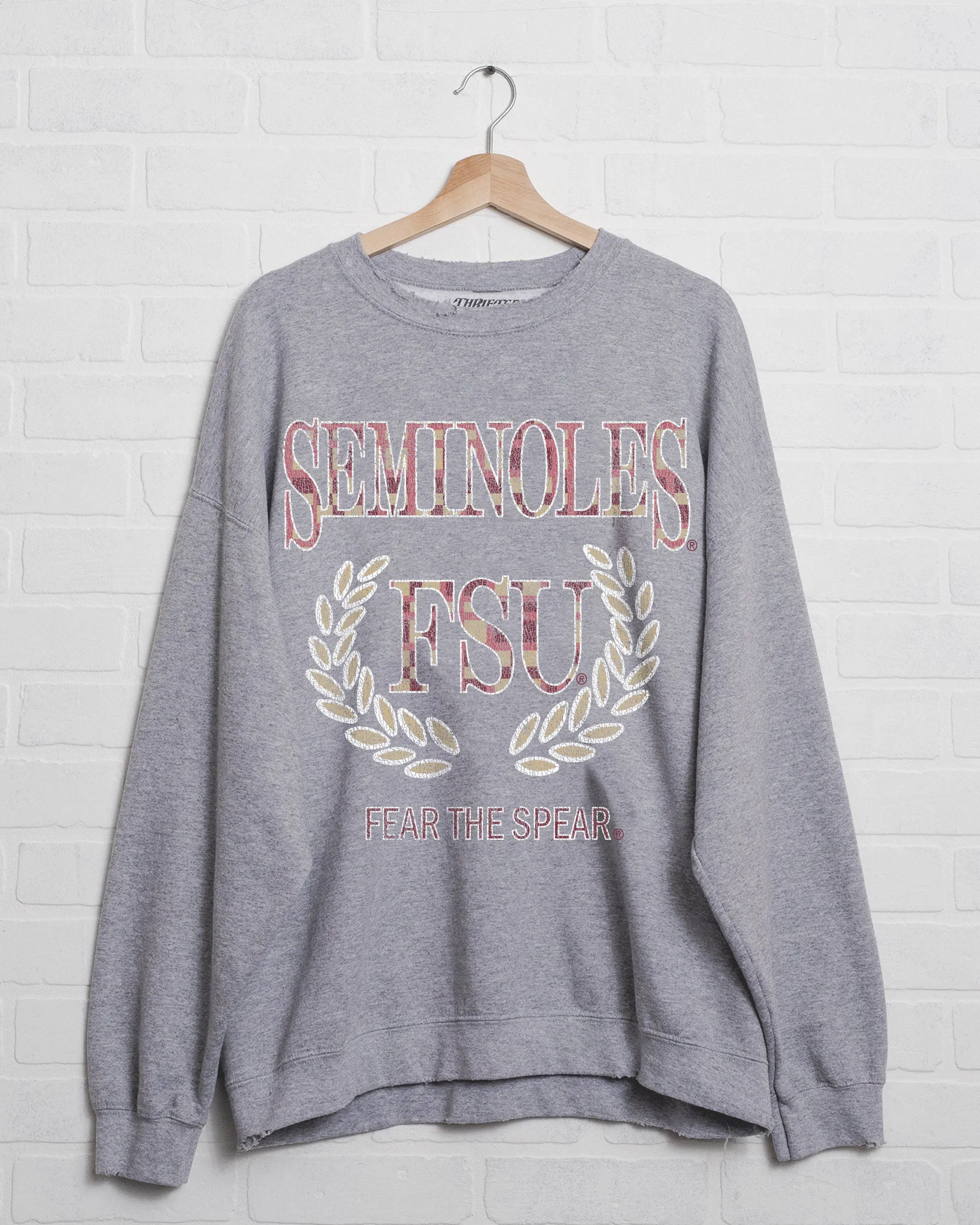 FSU Plaid Crest Gray Thrifted Sweatshirt