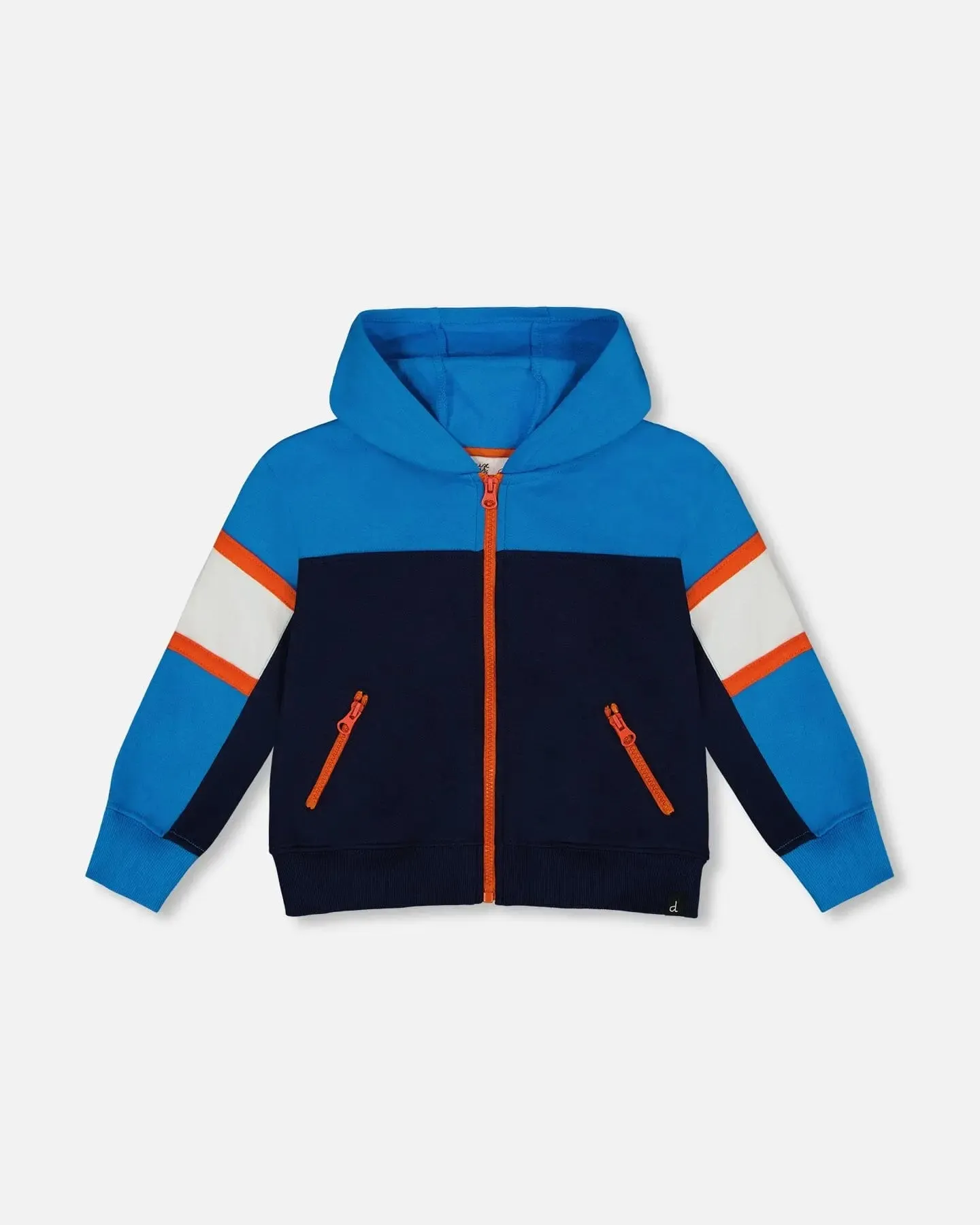 Full Zip Colorblock Hooded Fleece Sweatshirt Navy