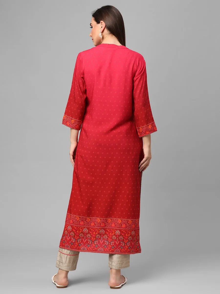 Fuschia Floral Printed Kurta