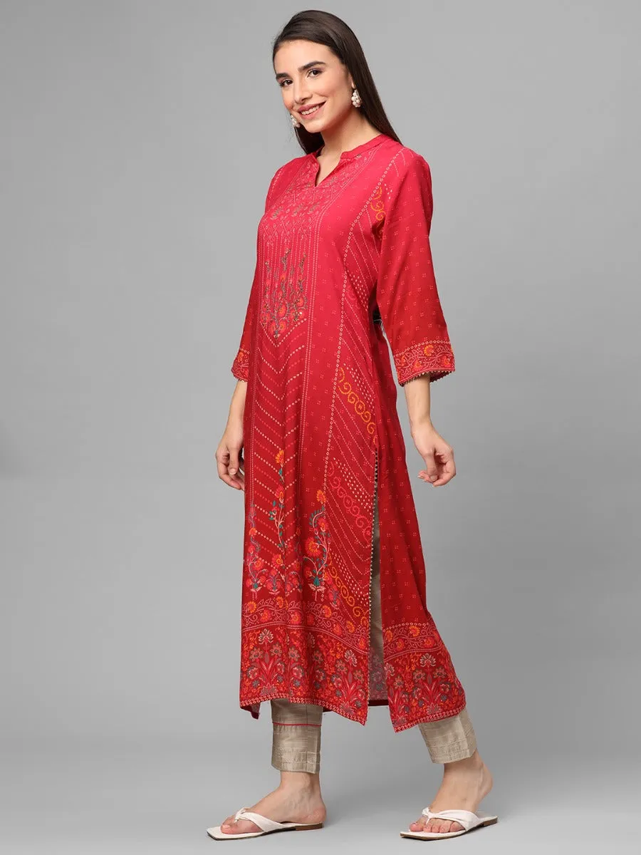 Fuschia Floral Printed Kurta