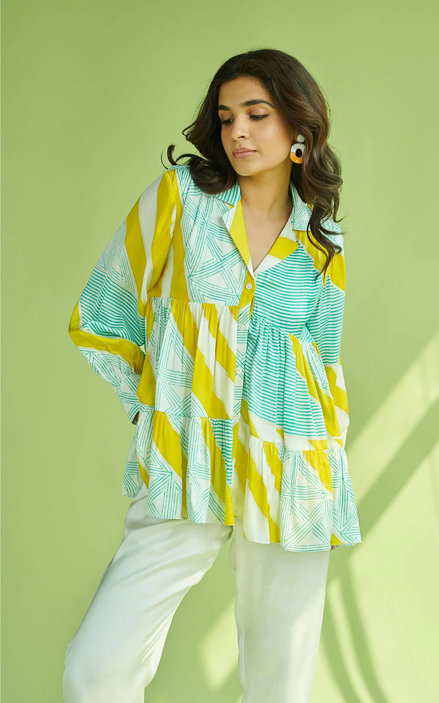 Geometric Printed Tiered Shirt