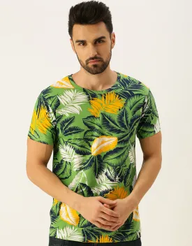 Green Palm leaf Floral All Over Printed Regular Tshirt