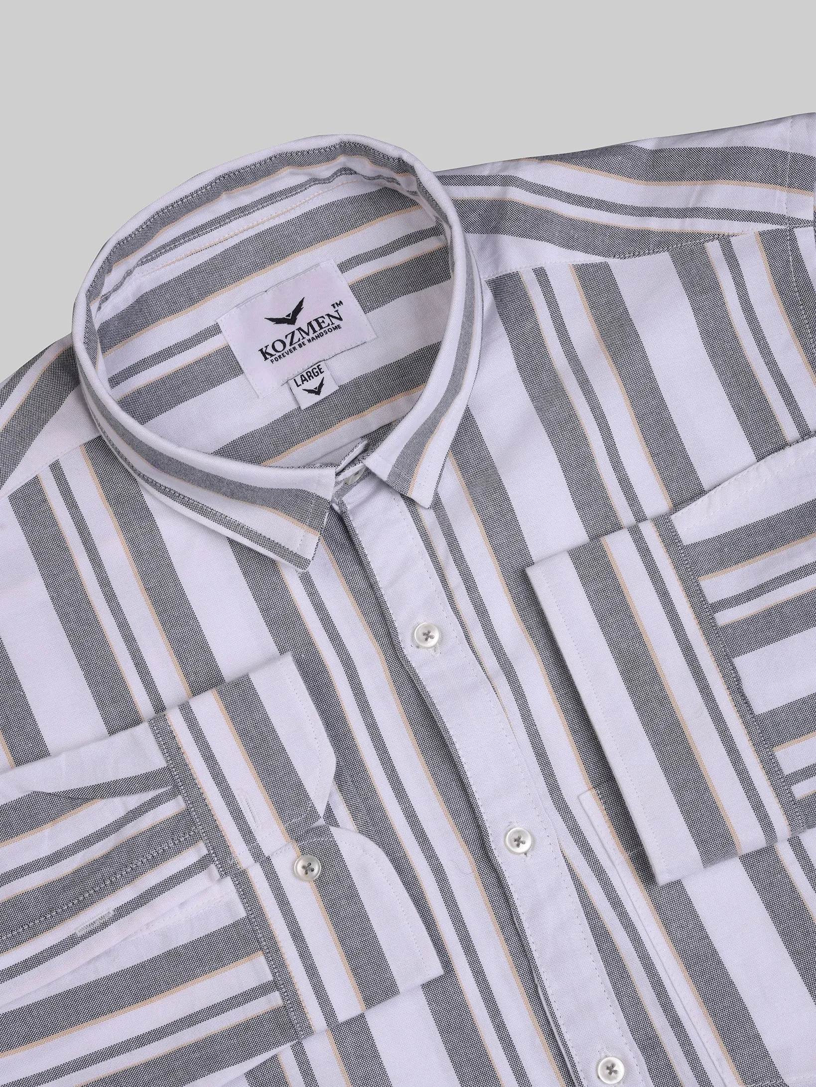 Grey with Beige Balanced London Striped Cotton Shirt