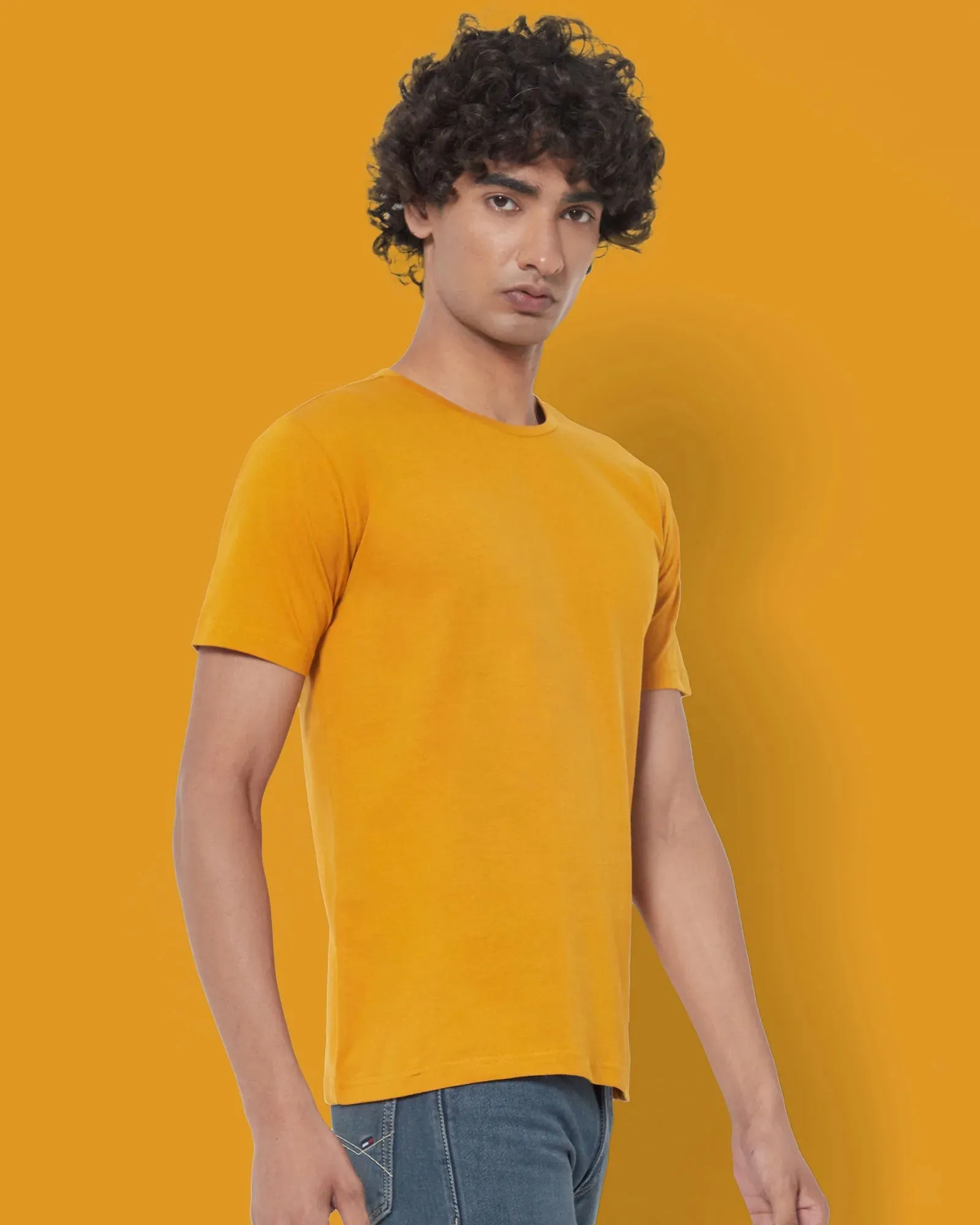 Half Sleeves Crew Neck: Mustard