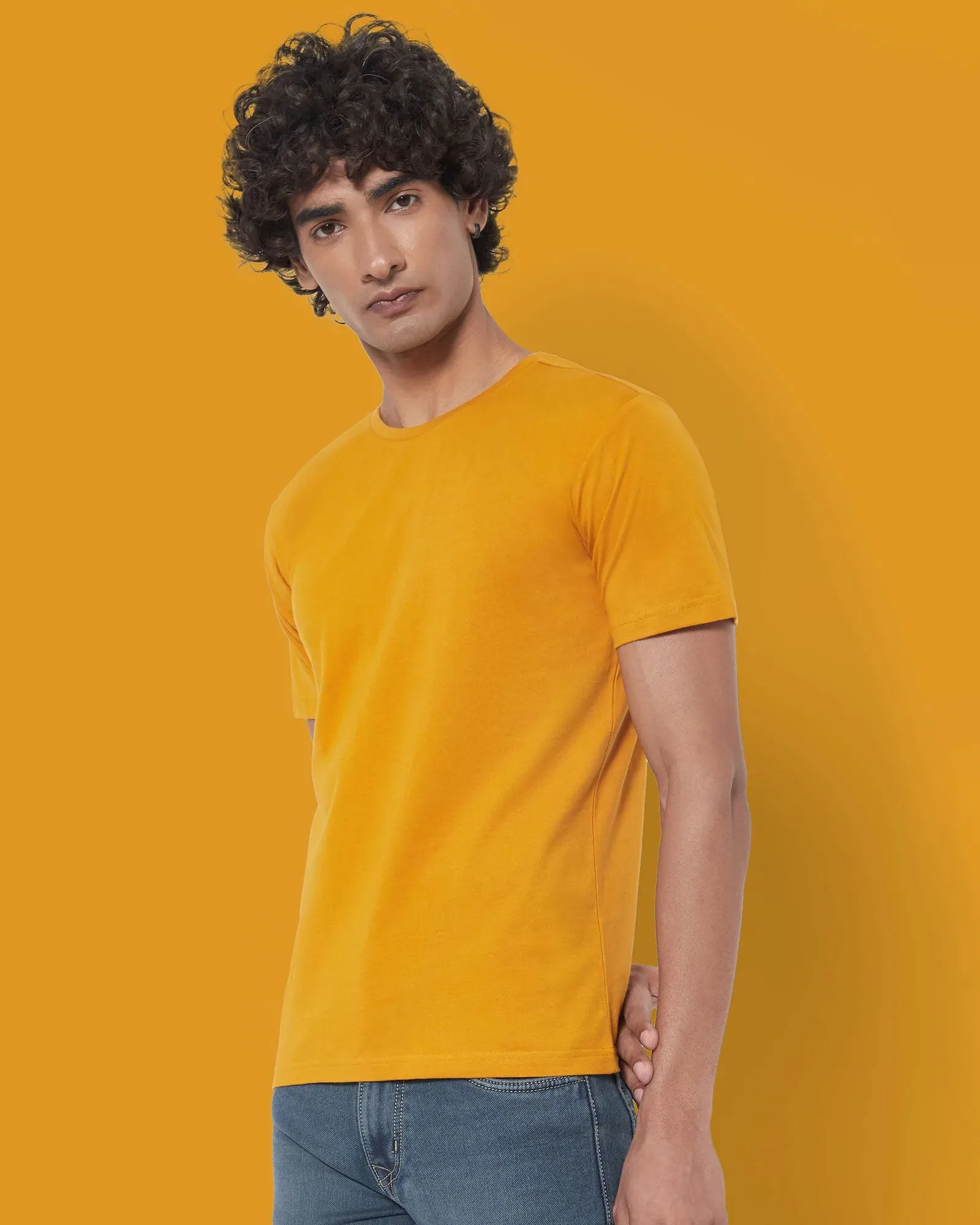 Half Sleeves Crew Neck: Mustard