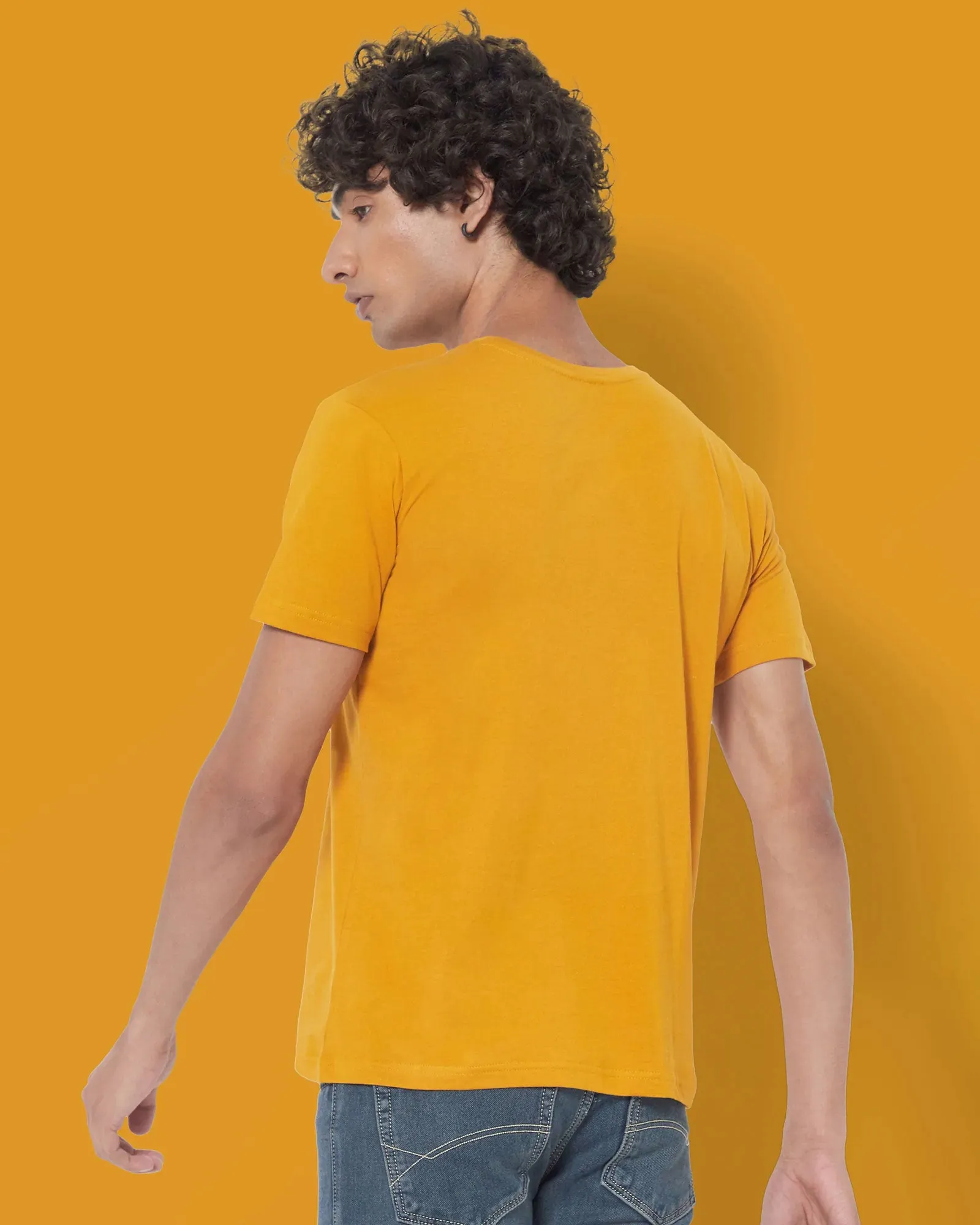 Half Sleeves Crew Neck: Mustard