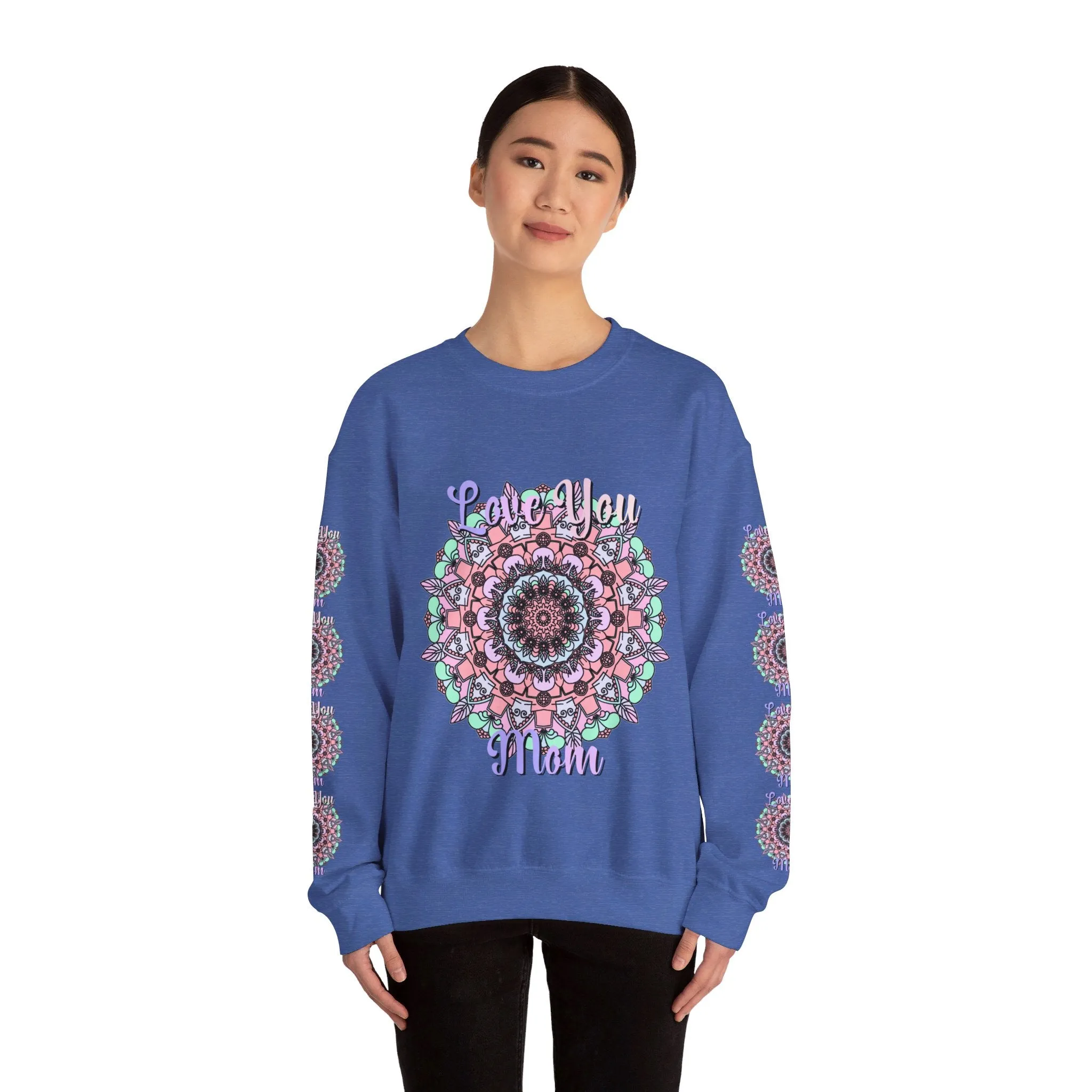 Handmade Mandala Design Crewneck Sweatshirt for Mom - Love You Mom