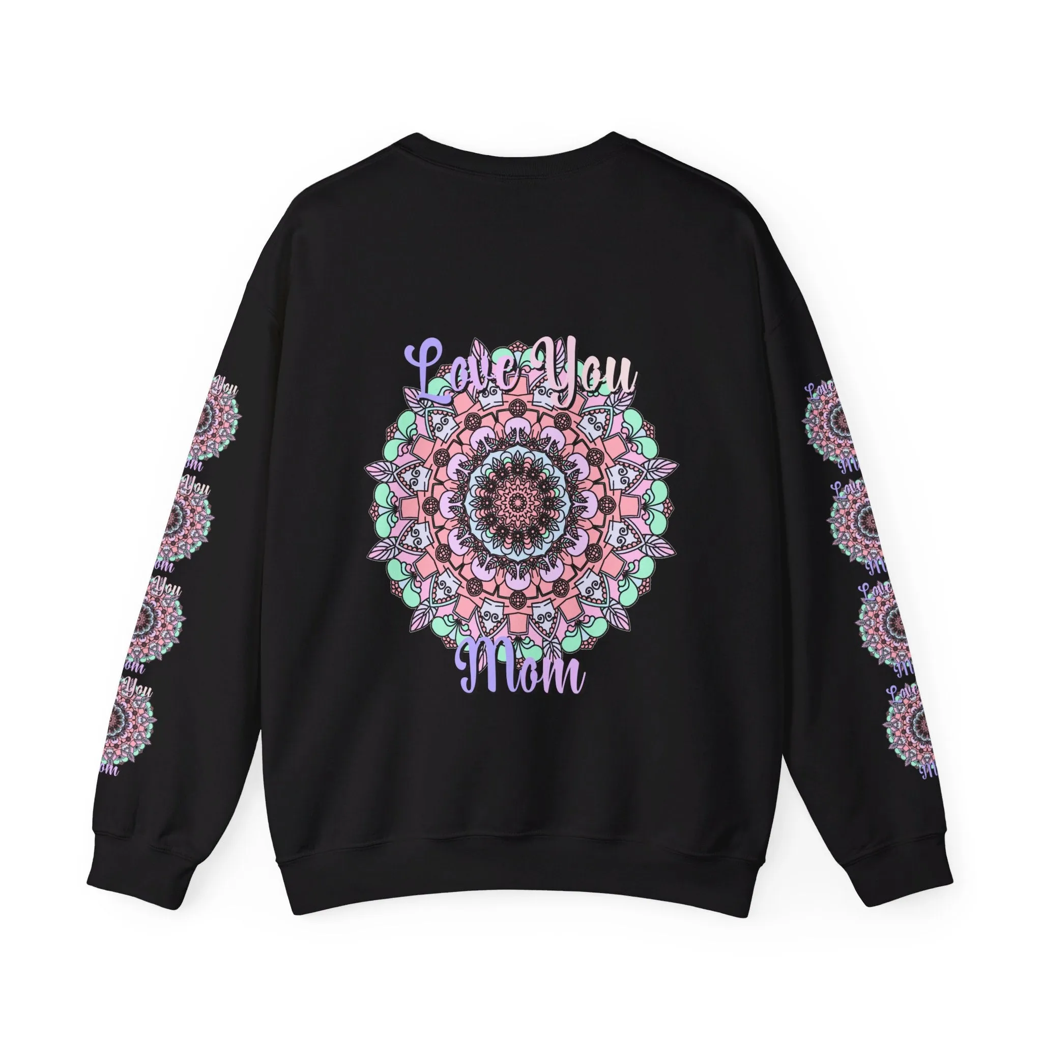 Handmade Mandala Design Crewneck Sweatshirt for Mom - Love You Mom