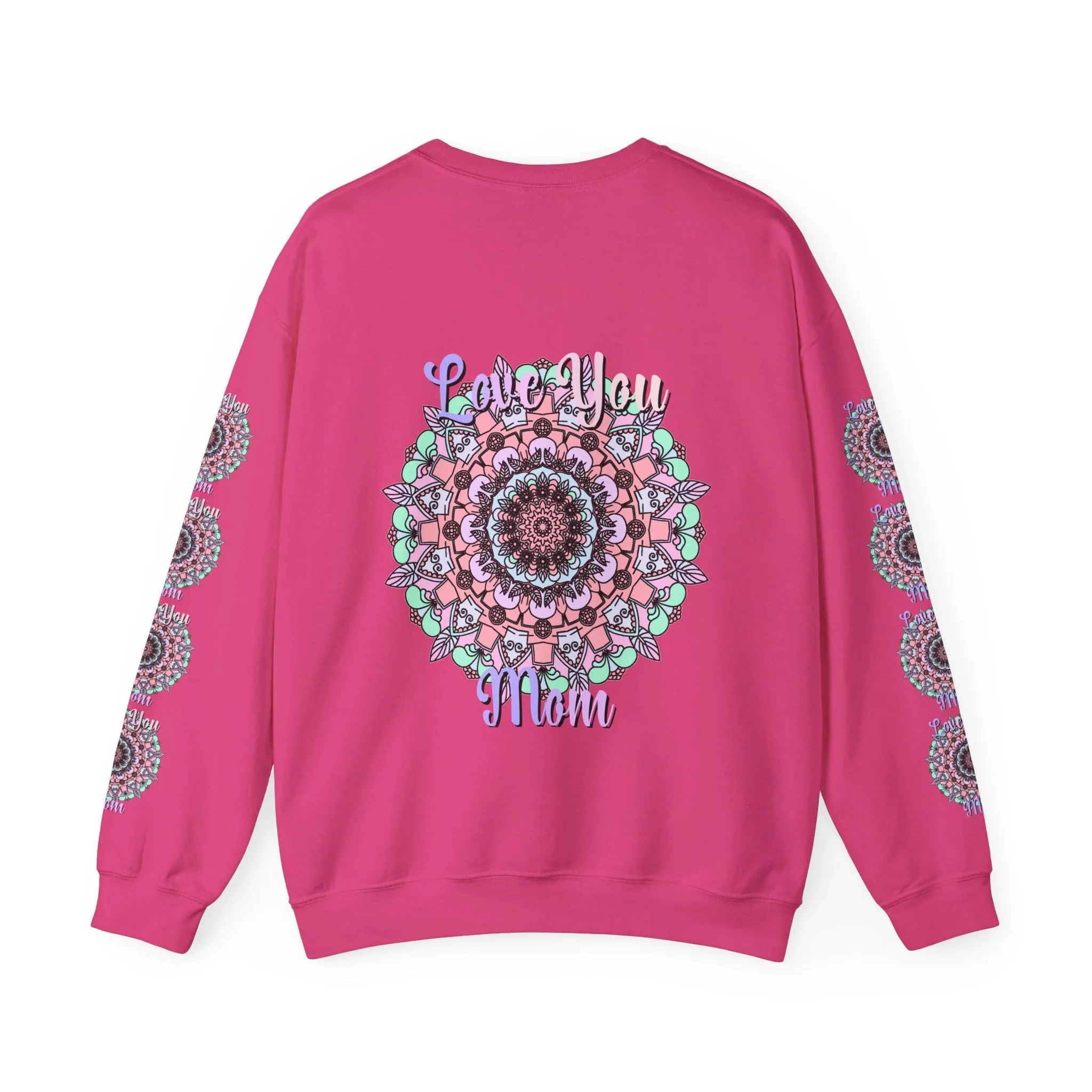 Handmade Mandala Design Crewneck Sweatshirt for Mom - Love You Mom