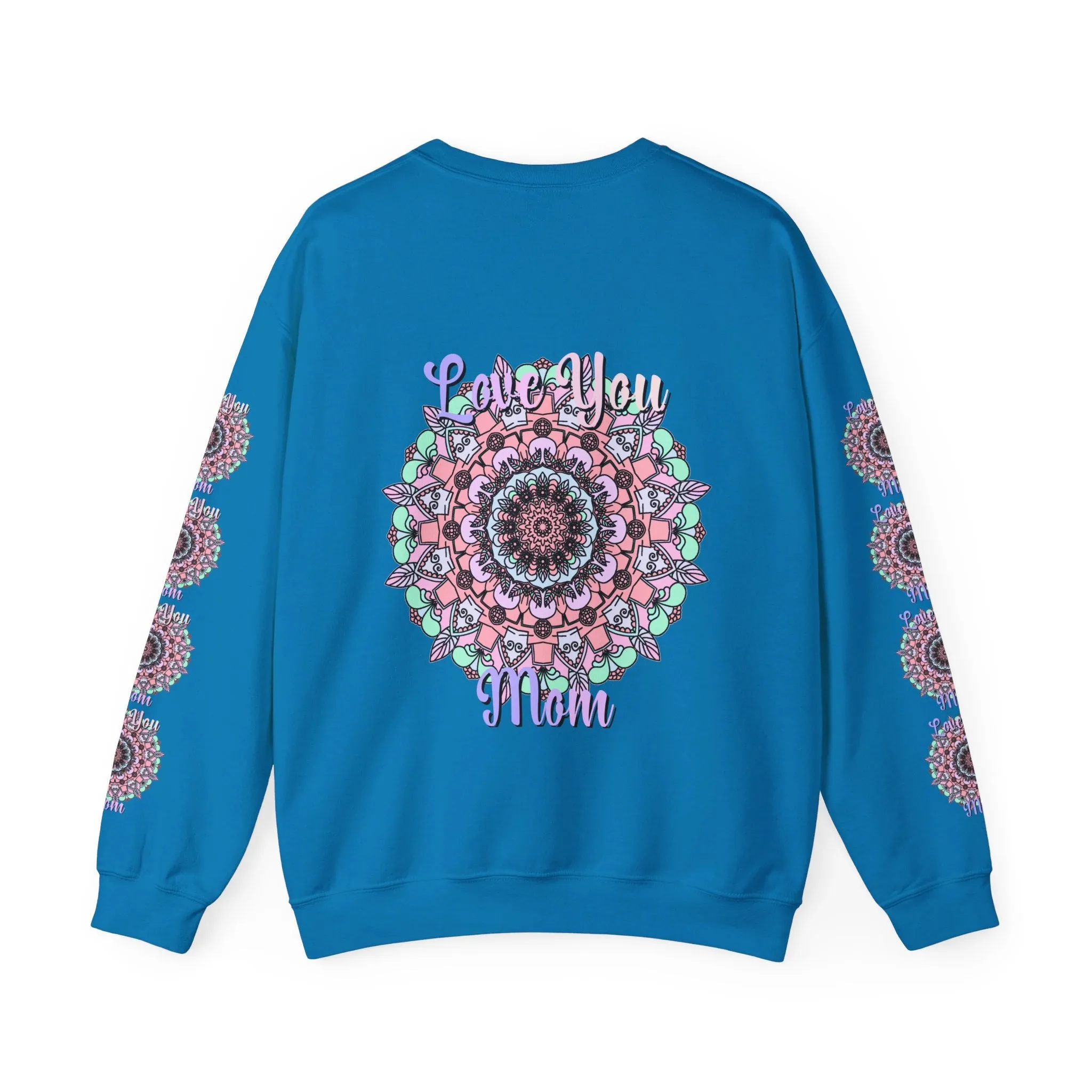 Handmade Mandala Design Crewneck Sweatshirt for Mom - Love You Mom