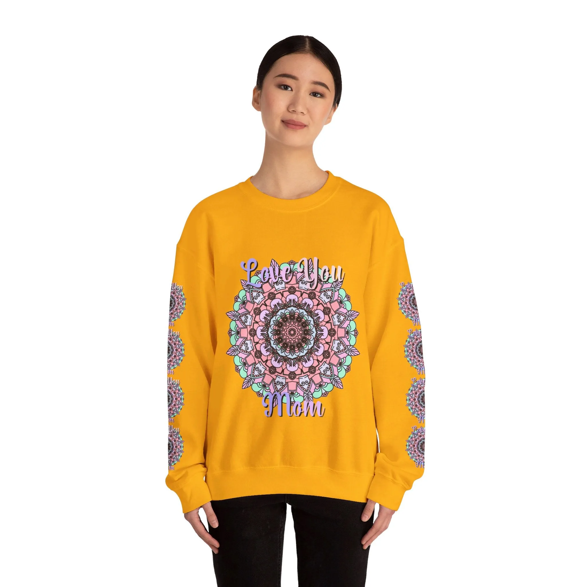 Handmade Mandala Design Crewneck Sweatshirt for Mom - Love You Mom