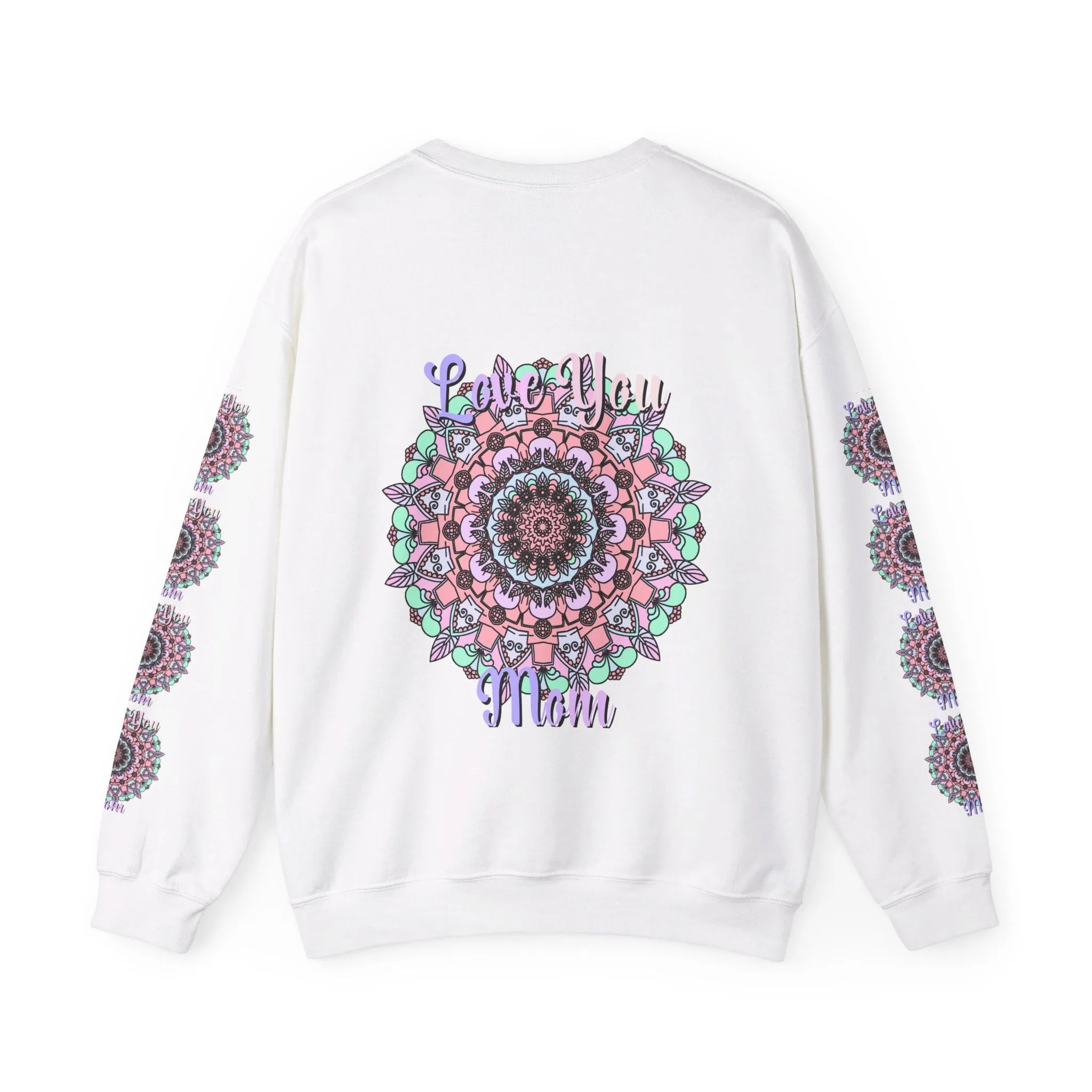 Handmade Mandala Design Crewneck Sweatshirt for Mom - Love You Mom