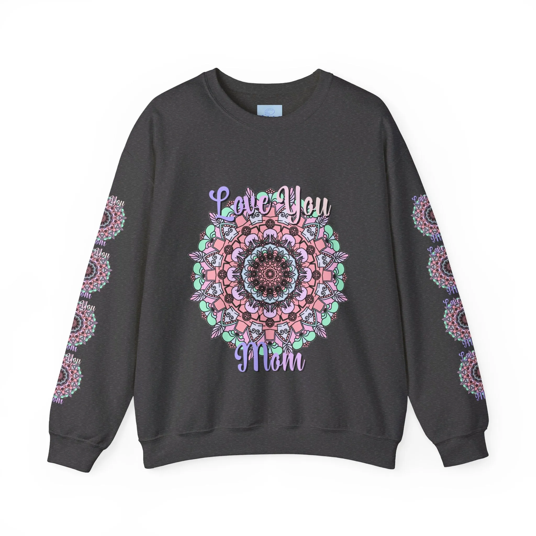 Handmade Mandala Design Crewneck Sweatshirt for Mom - Love You Mom