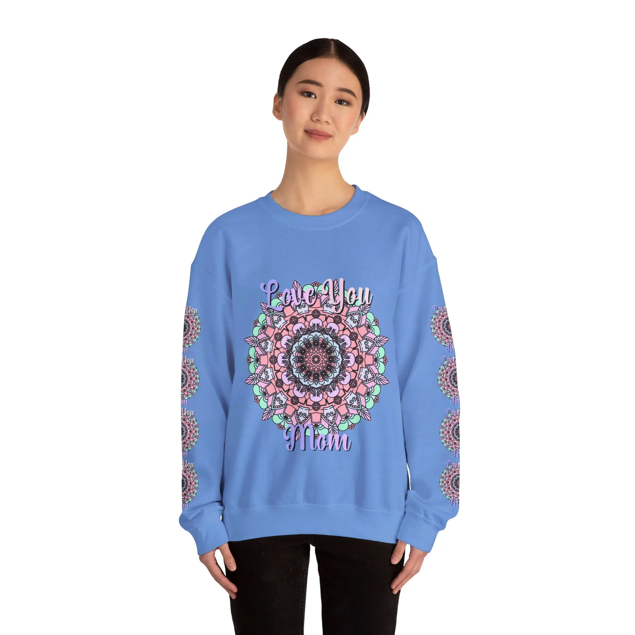 Handmade Mandala Design Crewneck Sweatshirt for Mom - Love You Mom