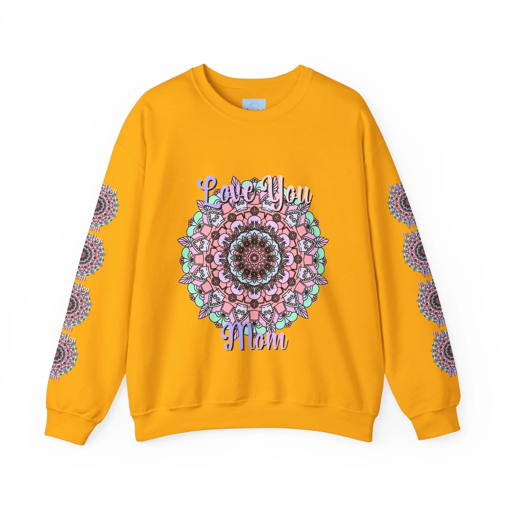 Handmade Mandala Design Crewneck Sweatshirt for Mom - Love You Mom